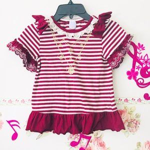 Japan Axes Femme Kids Burgandy White Striped Top Shirt Marine Theme Bow Girls 6